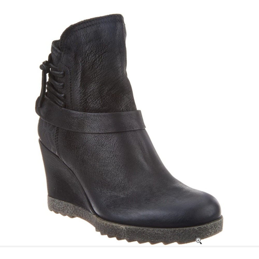 Miz Mooz Steampunk Wedge Booties Black Leather Gothic Moto Punk Womens 36 EU 6‎